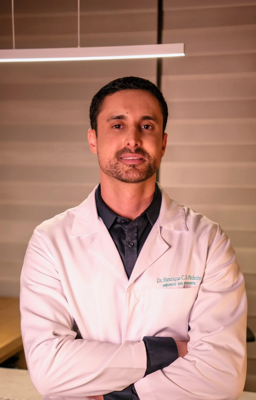 Dr. Henrique Pinheiro, médico do esporte, no consultório